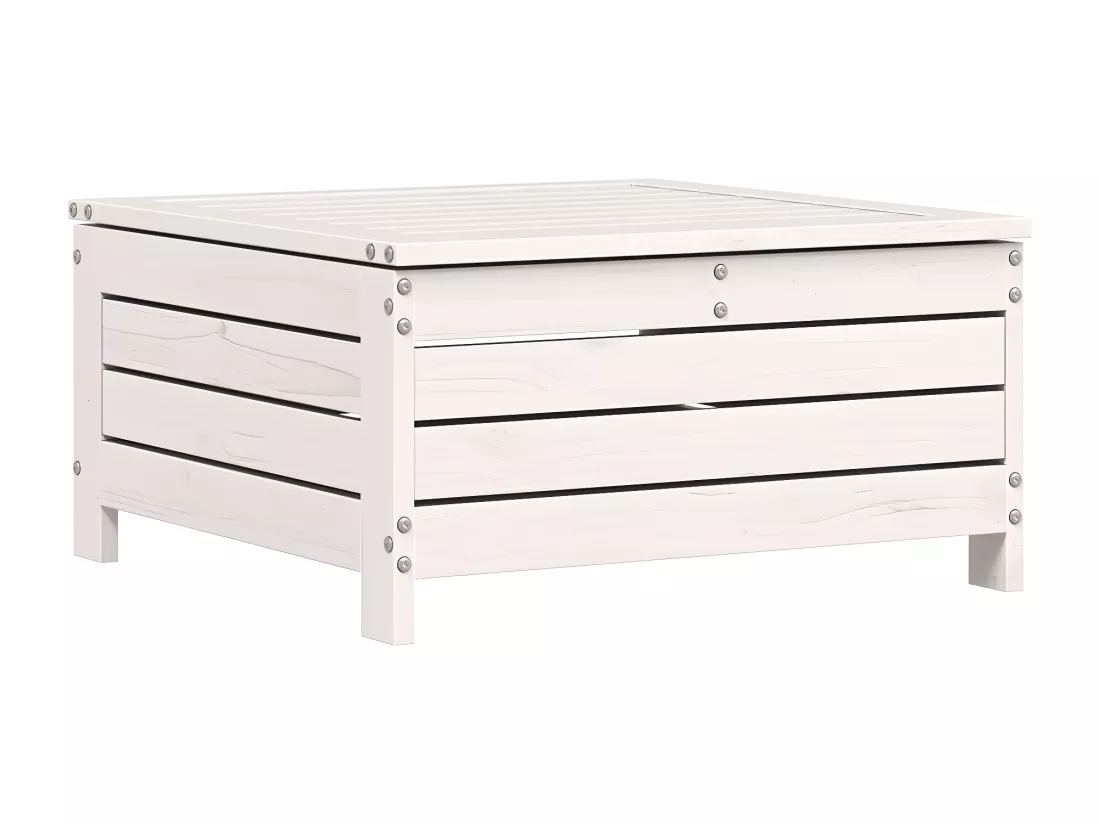 Repose-pied de jardin avec coussin blanc bois de pin massif