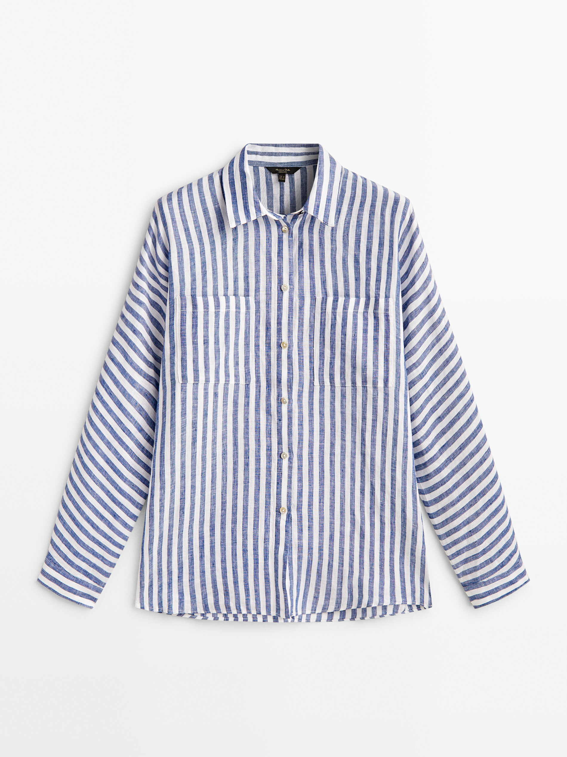 Camisa rayas bolsillos 100% linho - AZUL