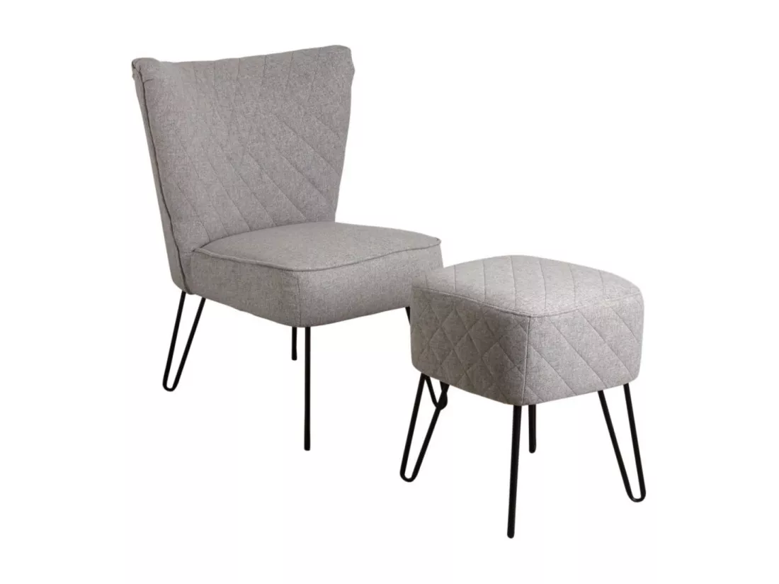 Fauteuil en polyester gris et métal Capiton