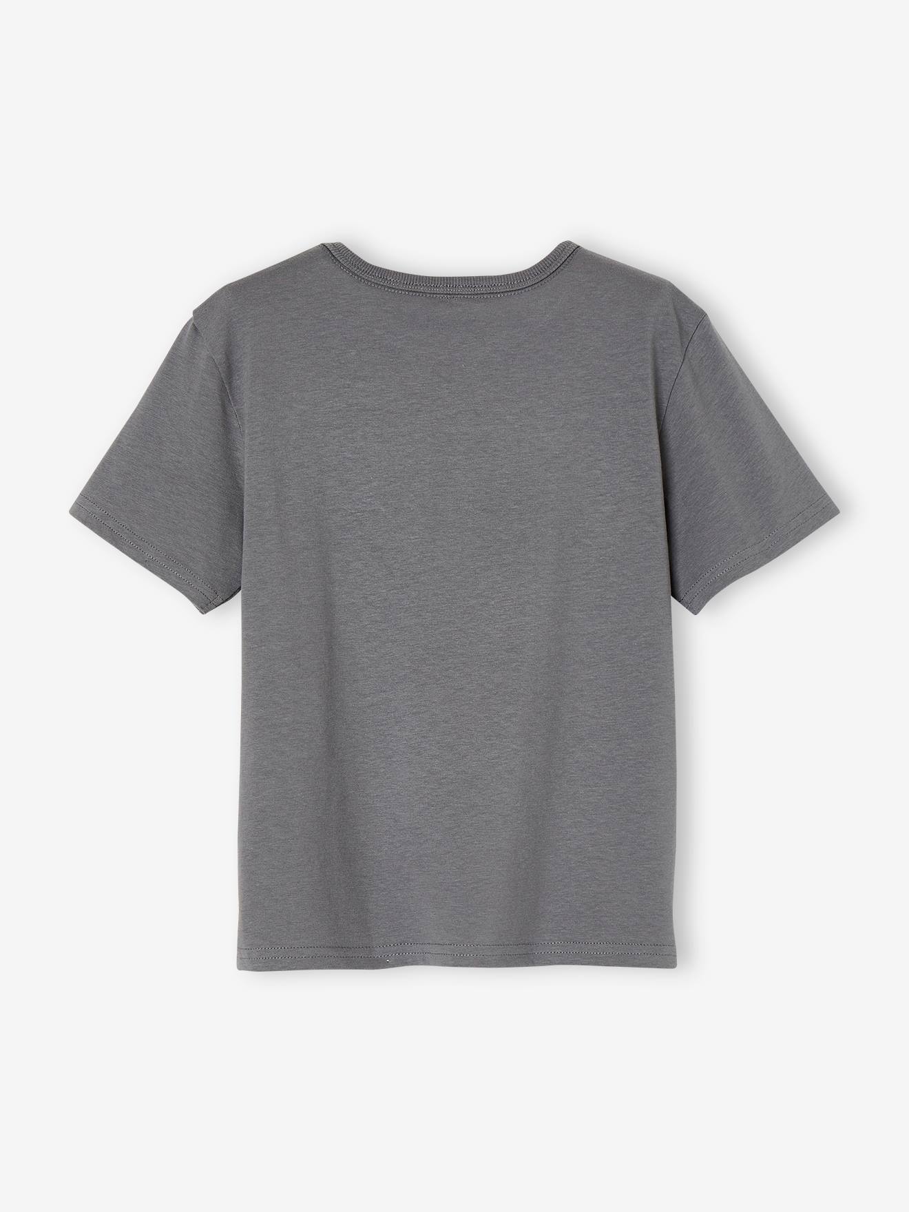 Camiseta de manga curta com estampas gráficas, para meninos, lisa, branca clara com motivos.