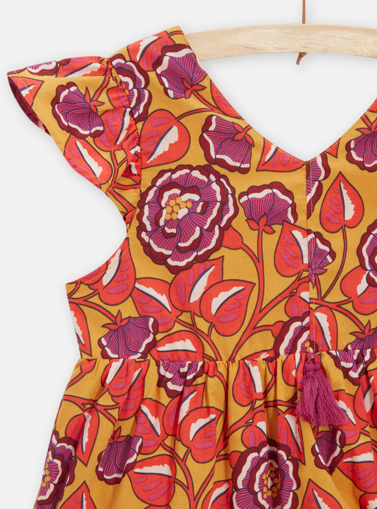 Robe jaune motif fleurs violettes pour fille
