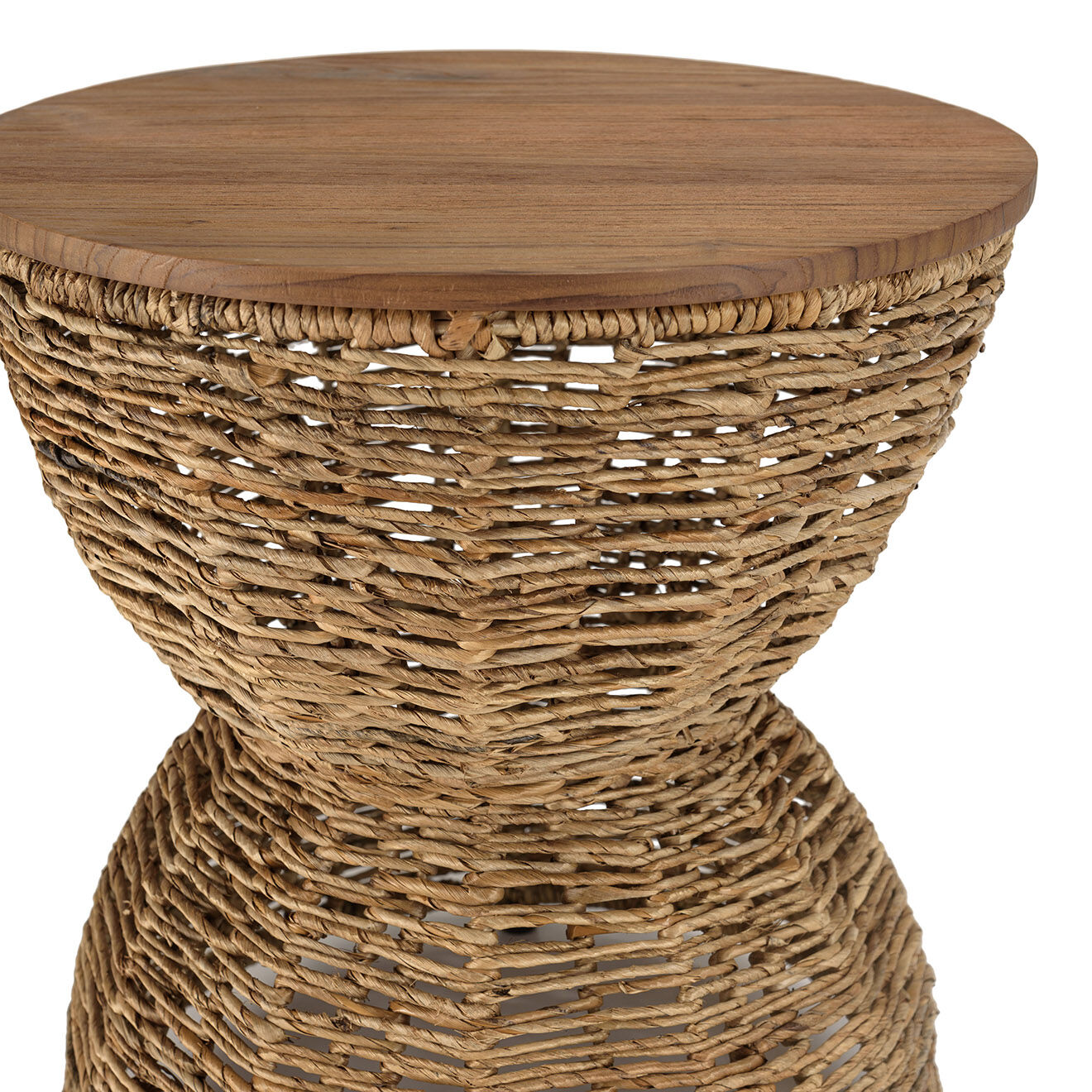 Macabane Tabouret beige assise amovible en bois de teck recyclé Sixtine bois - 41x41x46 cm
