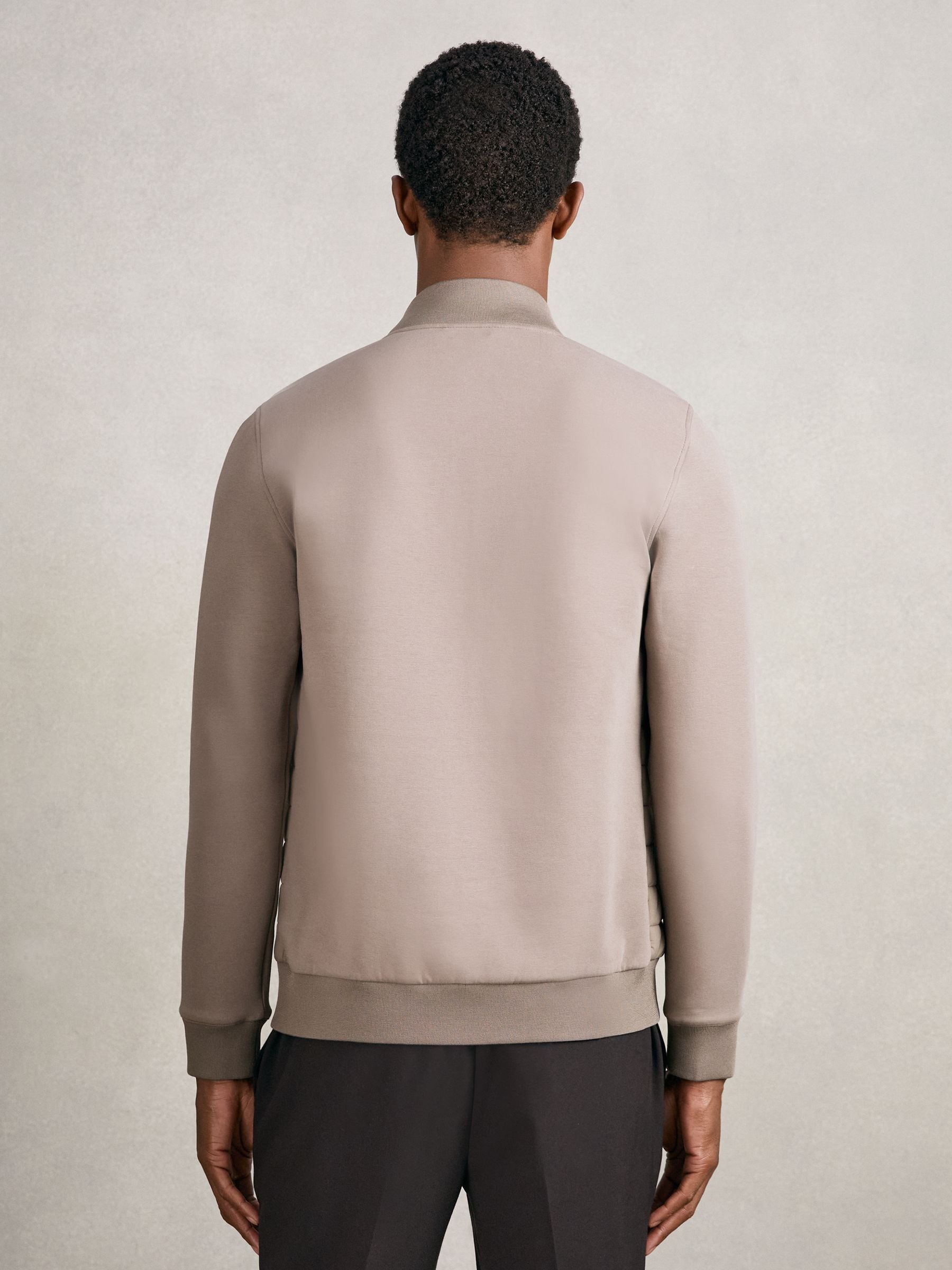Taupe bruin - Reiss Freddie Hybrid gewatteerd en gebreid jack met rits