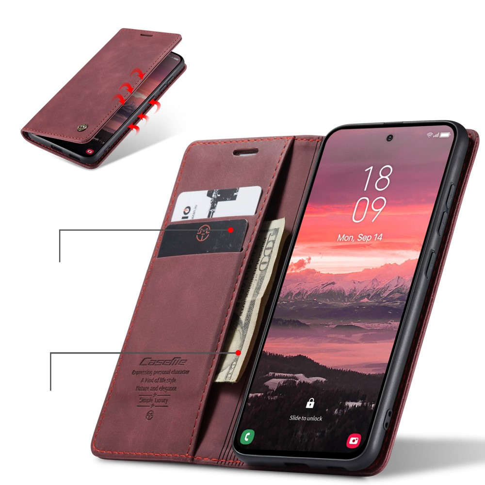 Samsung Galaxy S25 Edge Leder Tasche Flip Wallet Etui mit Kartenfächern - Dunkelrot
