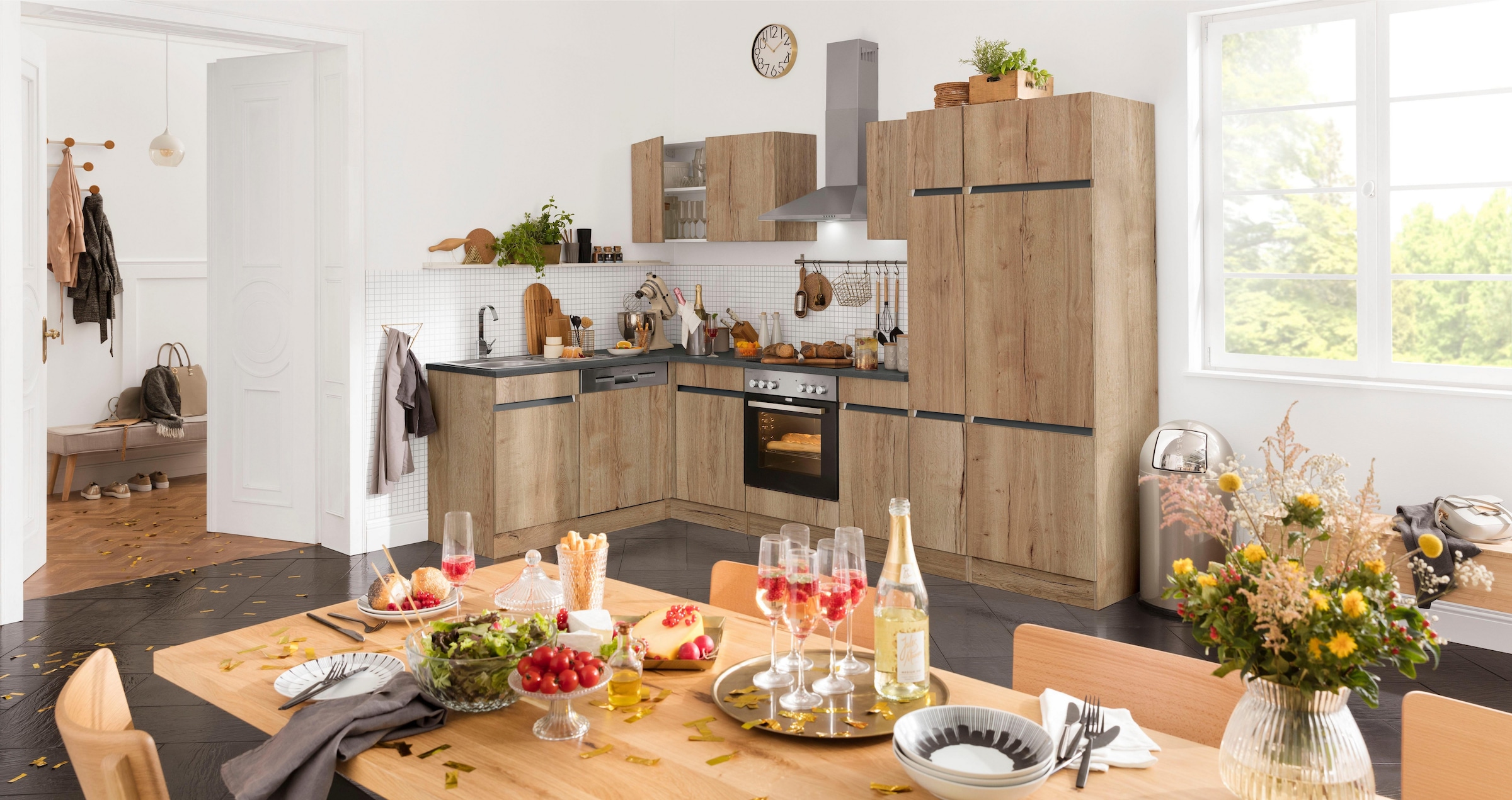 OPTIFIT Winkelküche »Roth« Stellmasse 300x175 cm, wahlweise mit E-Geräten, mit Apothekerschrank