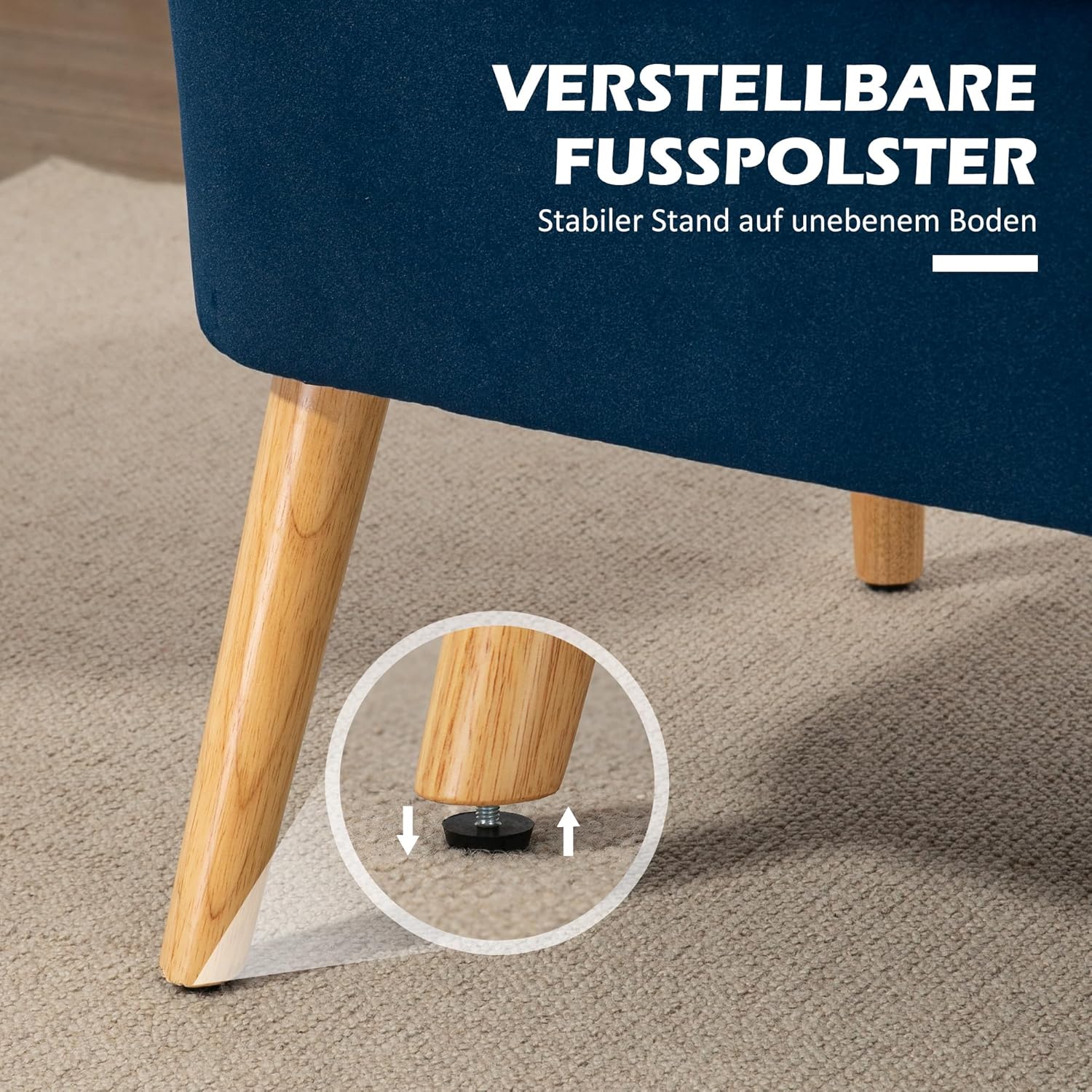 HOMCOM Sofa 2 Sitzer Couch, Kleine Loveseat mit Samt-Optik Modern Polstersofa für Wohnzimmer, Schlafzimmer, kleinen Raum, Dunkelblau 117 x 56,5 x 77 cm