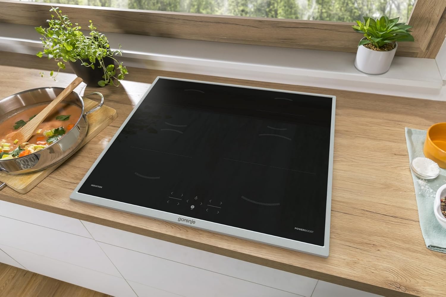 Gorenje GI6401BX Induktionskochfeld, Made in Europe, BigZone, Powerboost, Topferkennung, TouchControl, Timer, Kindersicherung, Restwärmeanzeige, Edelstahlrahmen