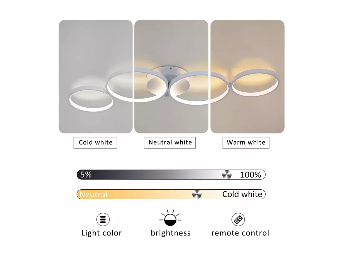 NETTLIFE Plafonnier LED Dimmable 55W Anneau Rond Blanc Moderne avec Télécommande 88cm pour Chambre Salon Bureau Cuisine