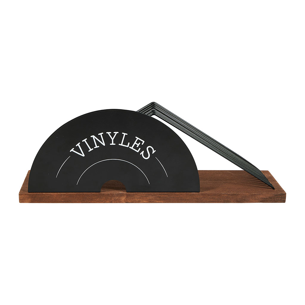 Porte vinyles métal et bois 37x13.5x11cm