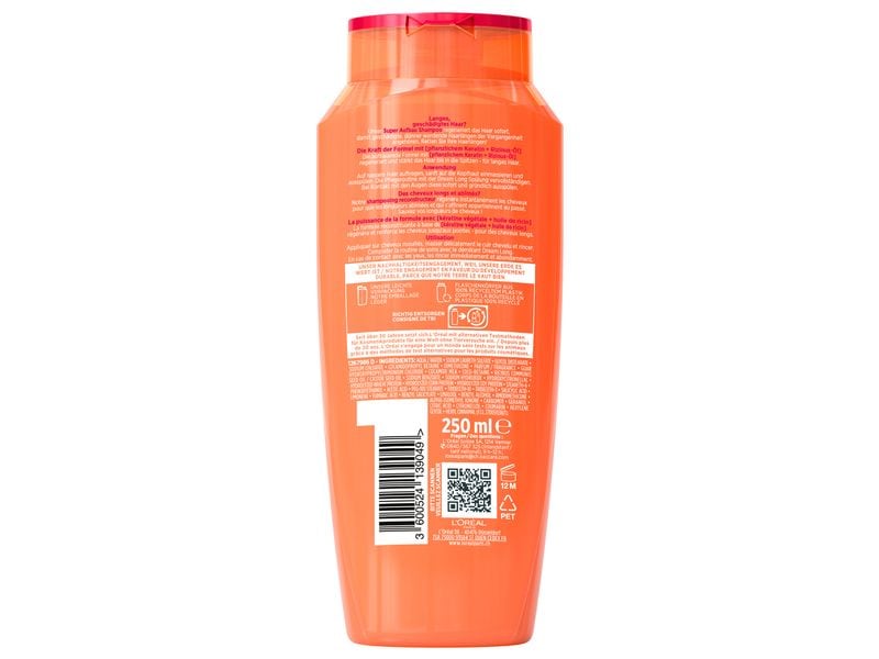 L'Oréal Elsève Shampoo Dream Length Super Aufbau 250 ml Haarshampoo repariert und stärkt langes Haar bis in die Spitzen