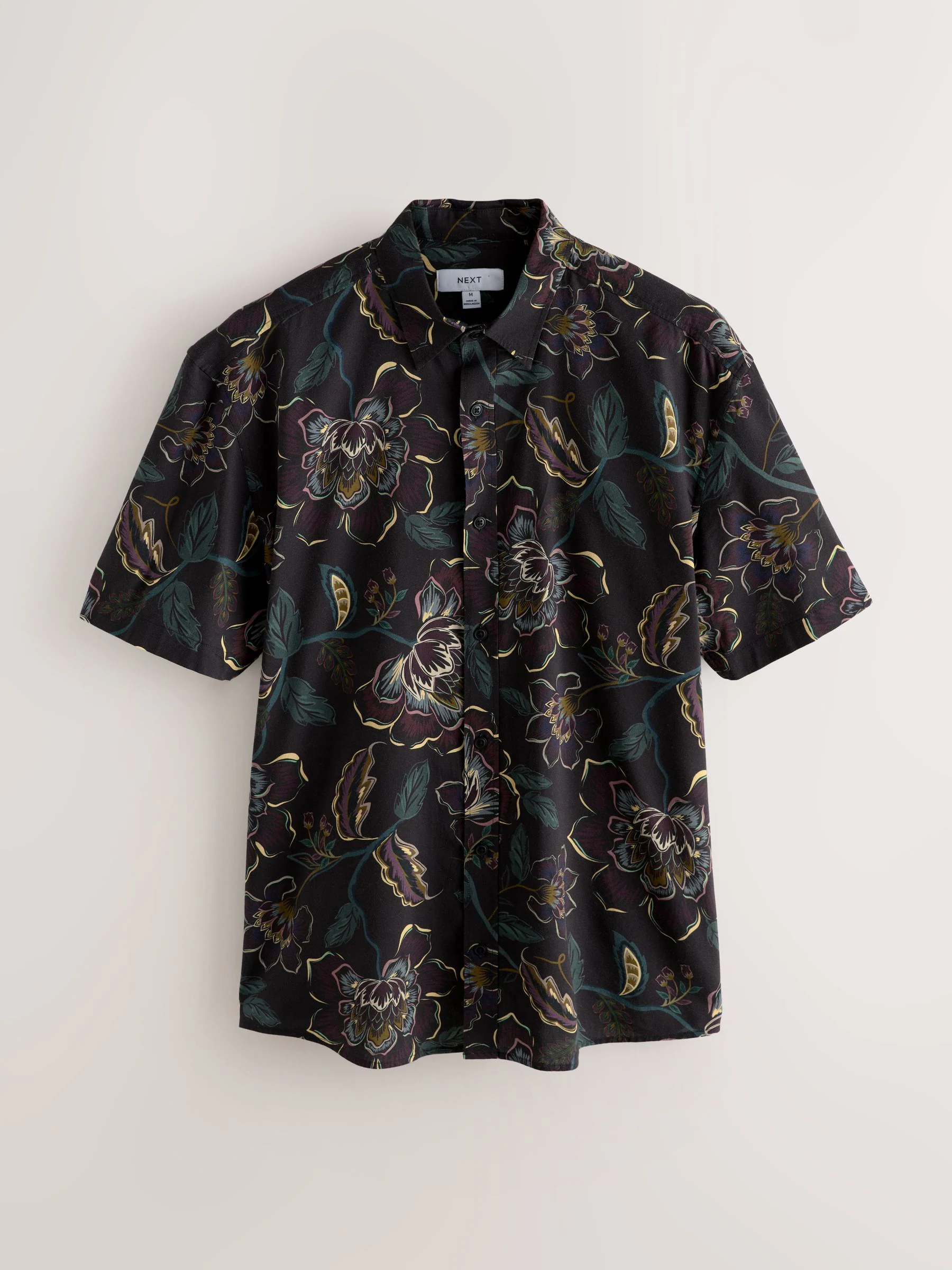 Zwart - Overhemd met bloemenprint en korte mouwen