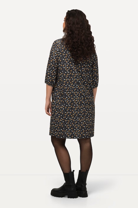 Cordkleid, Blüten, A-Linie, Hemdkragen, 3/4-Arm