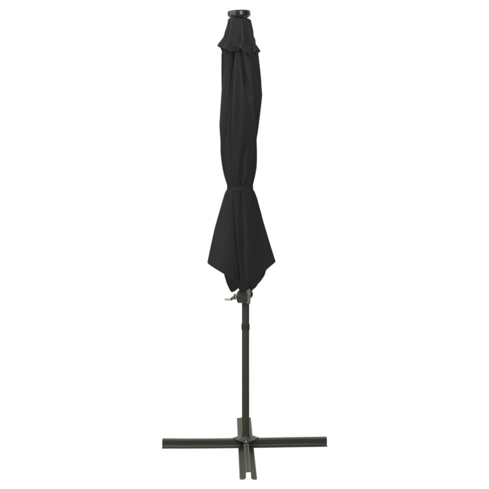 Parasol meuble de jardin déporté avec mât et lumières led 300 cm noir
