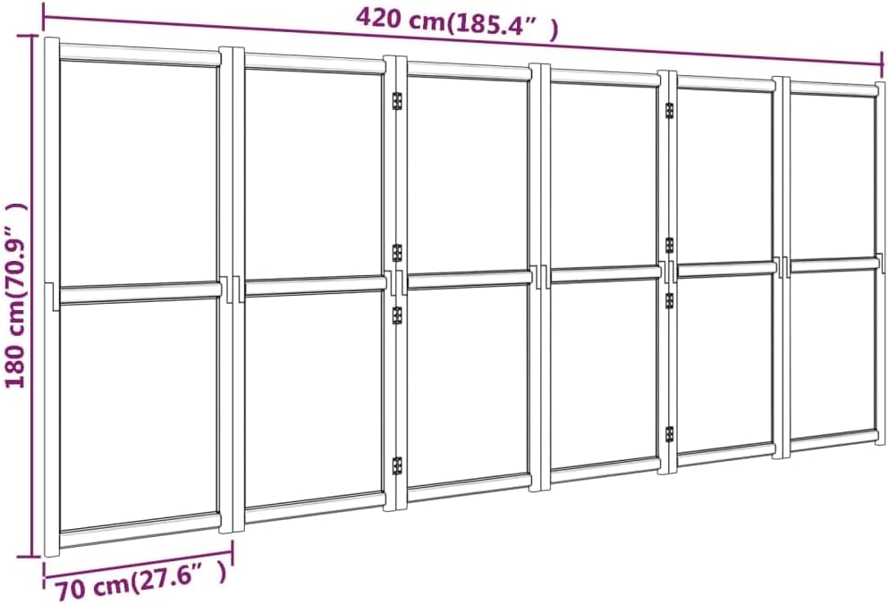 vidaXL Raumteiler 6-TLG. Trennwand Stellwand Paravent Spanische Wand Sichtschutz Umkleide Faltwand Raumtrenner Holz Schwarz 420x180 cm UT0921009