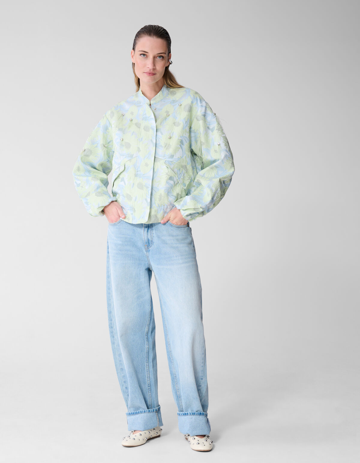 Oversized Strass Jacquard Jack Lichtblauw
