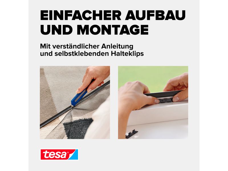 tesa Fliegengitter Insect Stop Clip on 1.2 x 2.4 m, Anthraz Insektenschutz für Fenster