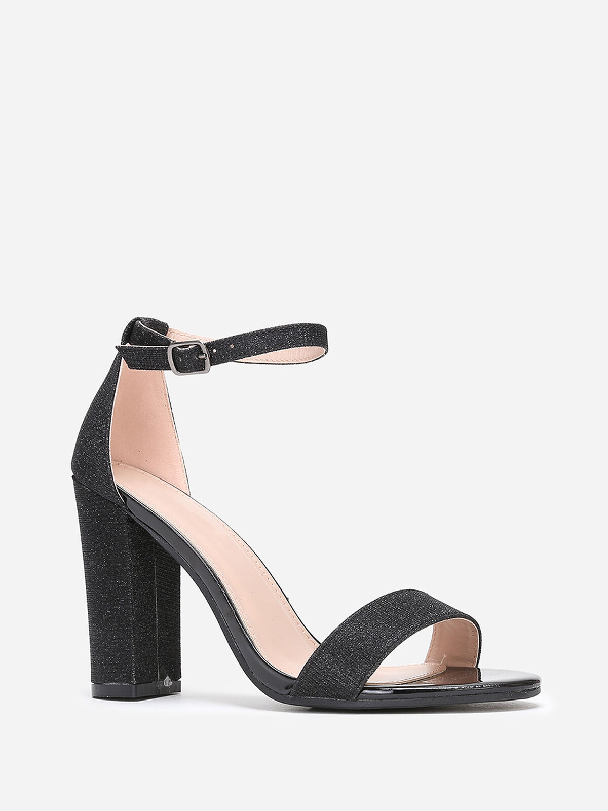 Sandales vernies en tissu pailleté- Noir