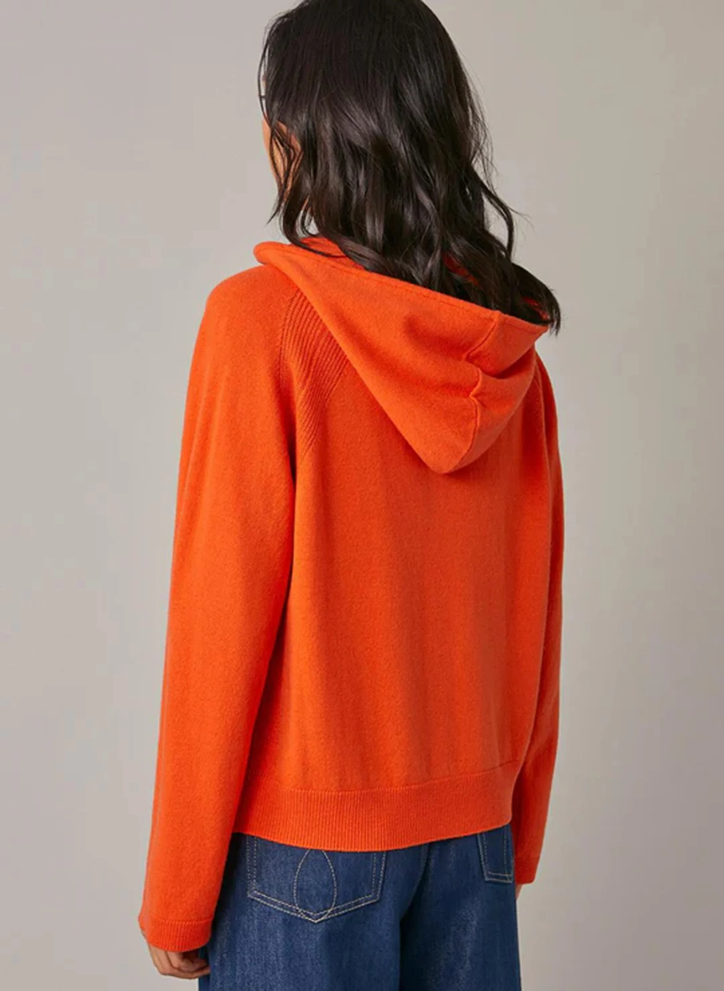 EMILE - Pull à capuche zippé en laine mérinos | Orange