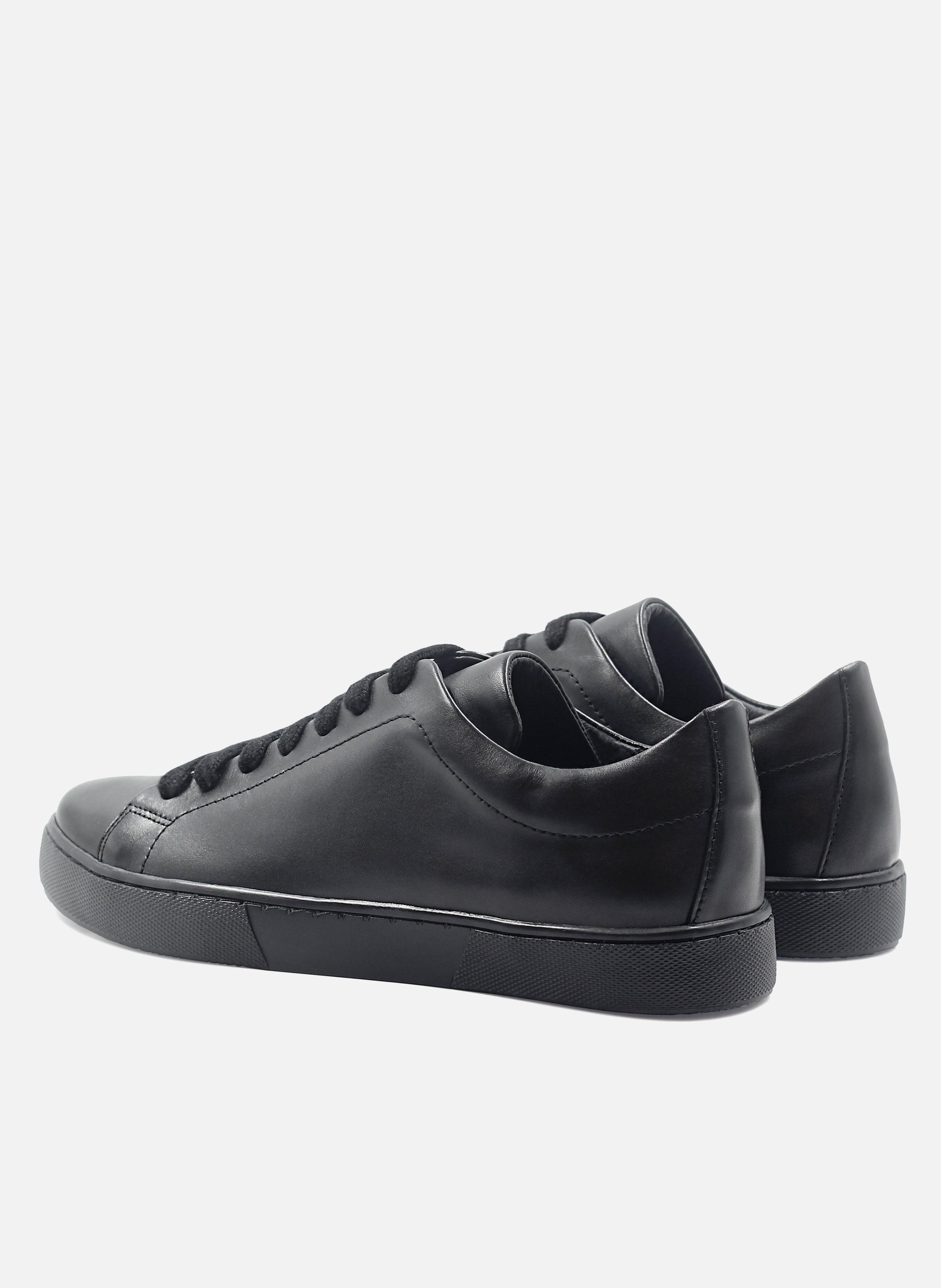 Tennis lacet cuir lisse | Noir