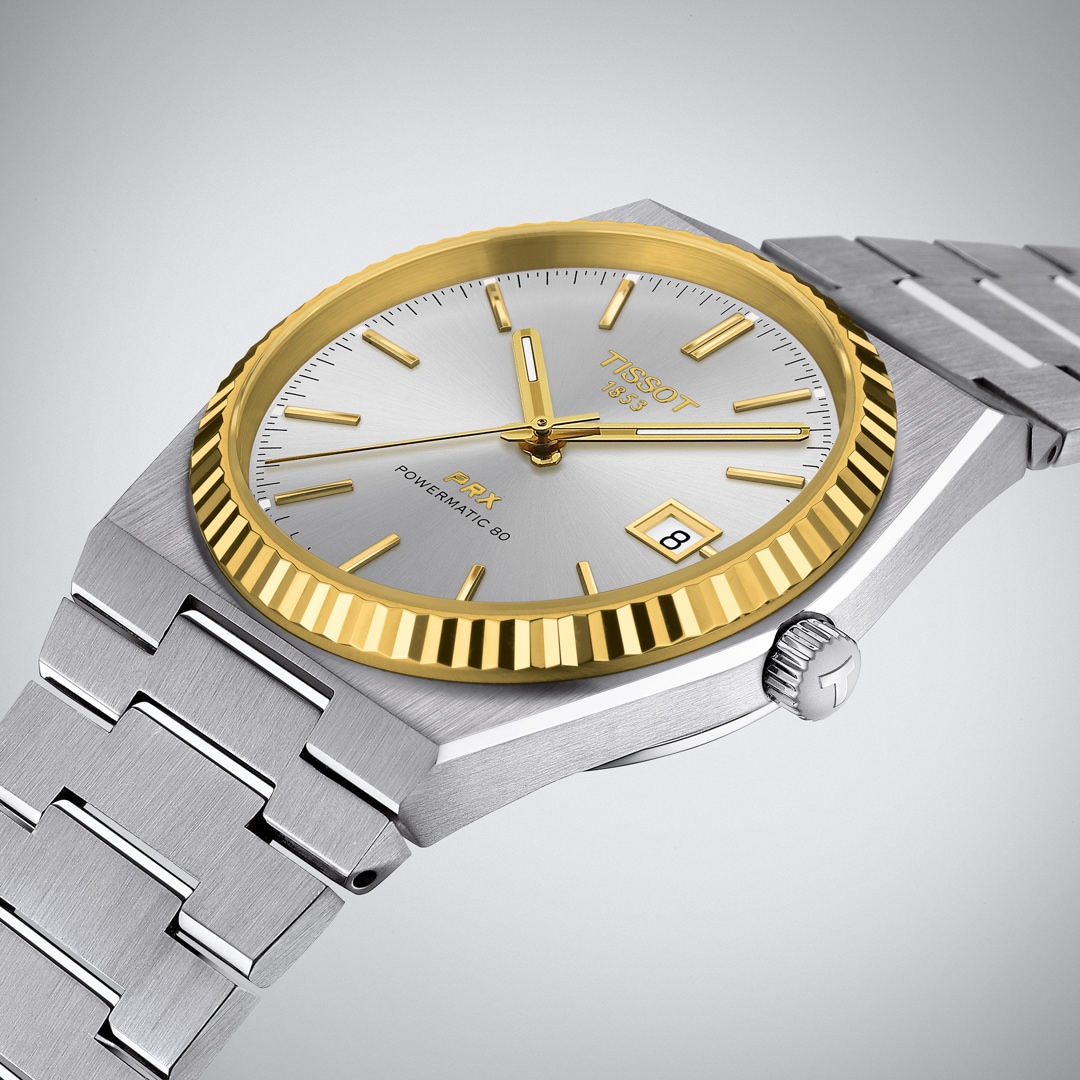 Tissot PRX 40 205 Powermatic 80 Silbrig / 18 Karat Gelbgold
