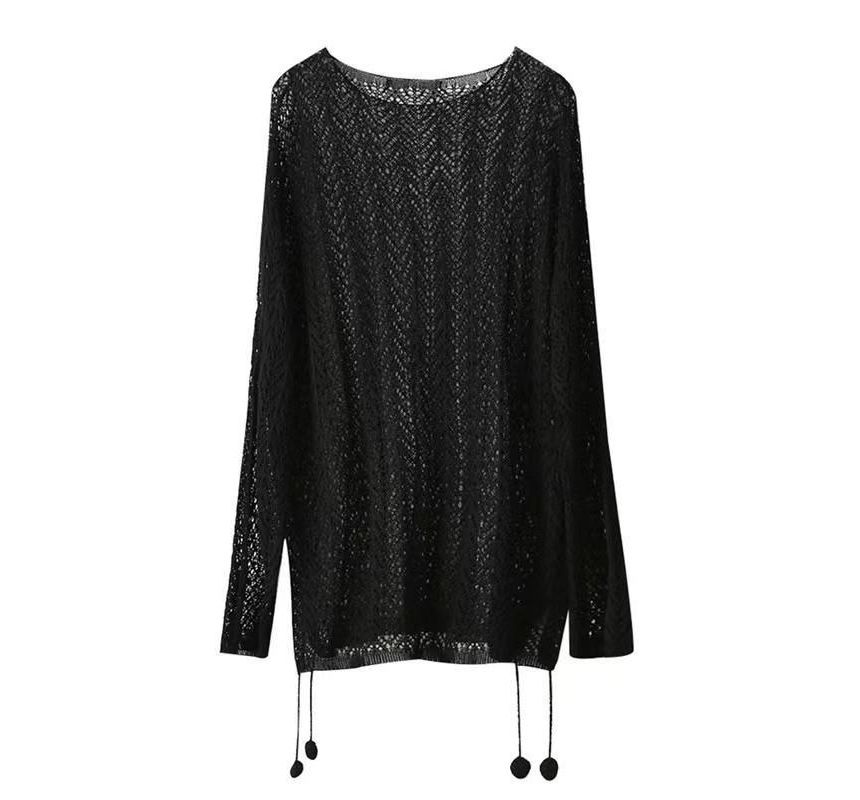 Bikkerd - Lange mouwen pointelle gebreide cover-up