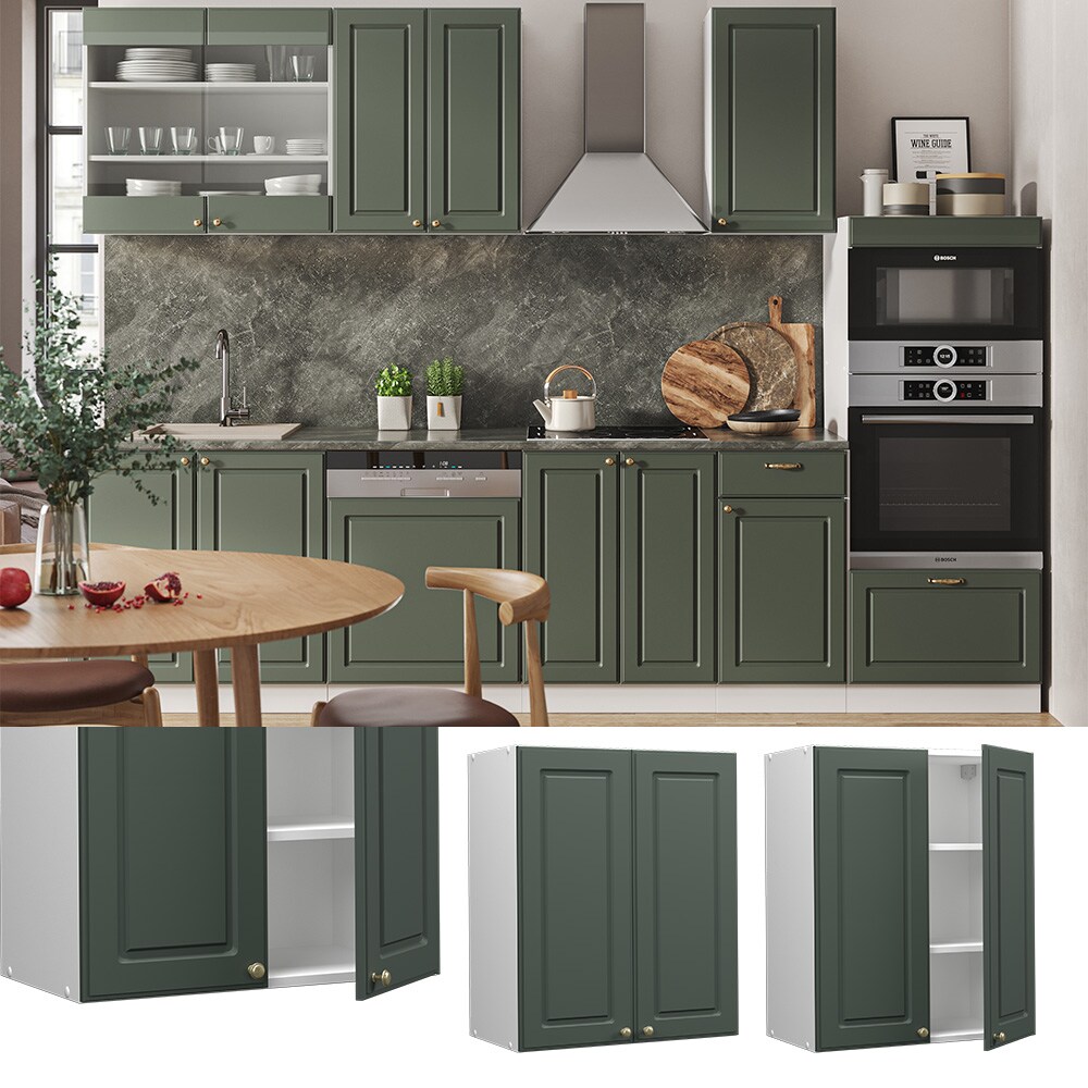 Vicco Hängeschrank Küchenschrank Küchenmöbel Fame-Line Weiß Grün-Gold Landhaus 60 cm Küche Einbauküche Hängeschrank Drehtür Einlegeboden Küchenzeile
