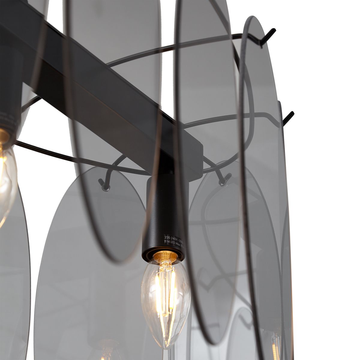 Design hanglamp zwart met smoke glas ovaal 5-lichts - Mochan