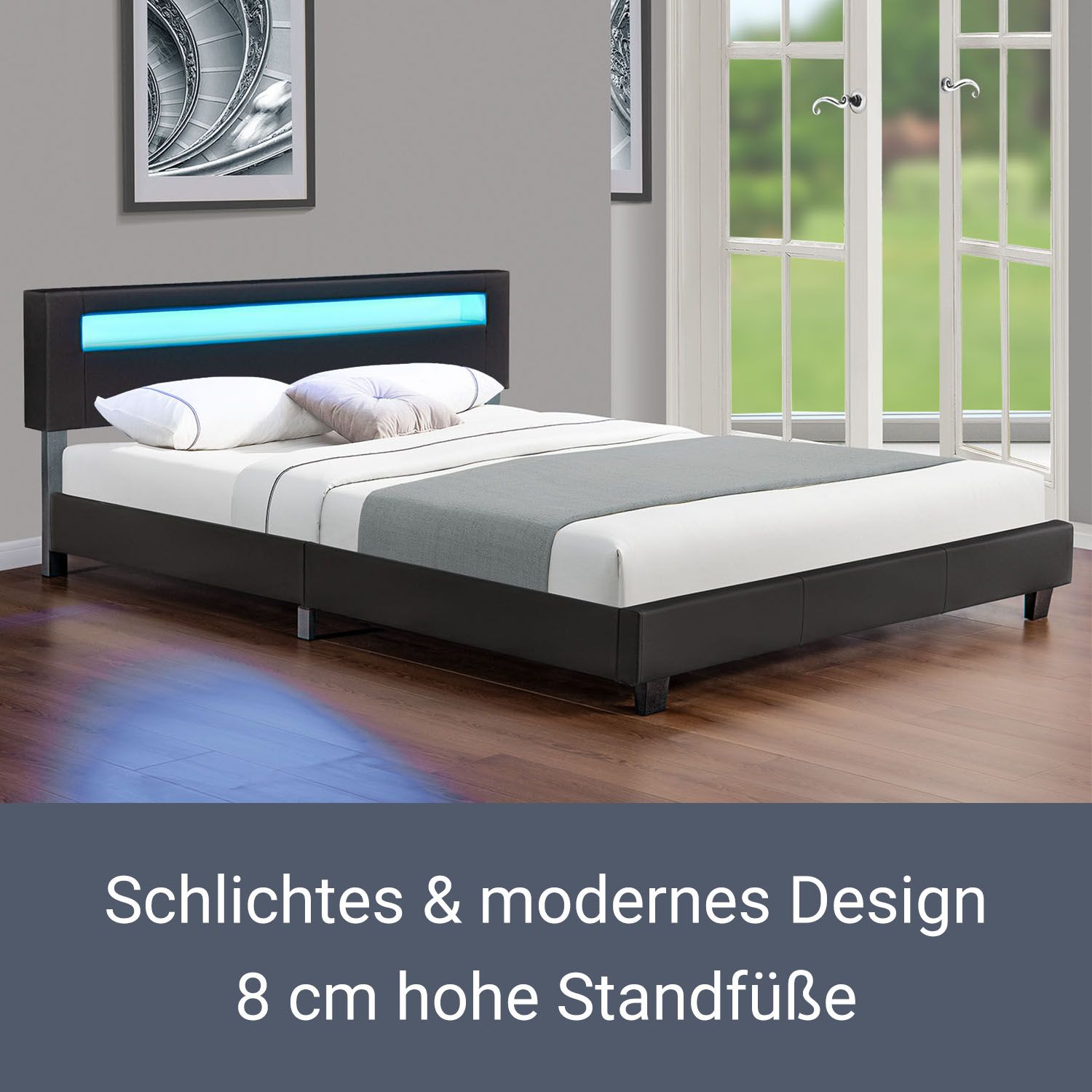 Juskys Polsterbett Paris 160 x 200 cm Einzelbett Doppelbett in schwarz mit Kaltschaummatratze