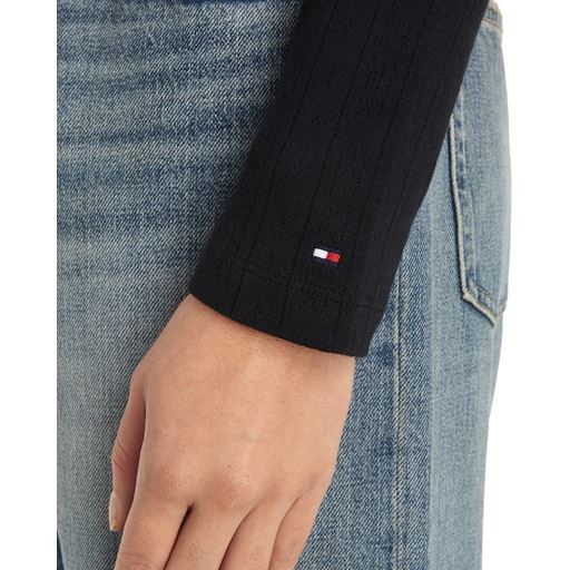 Tommy Hilfiger Slim Pointelle Langærmet T-shirt, Black, XL