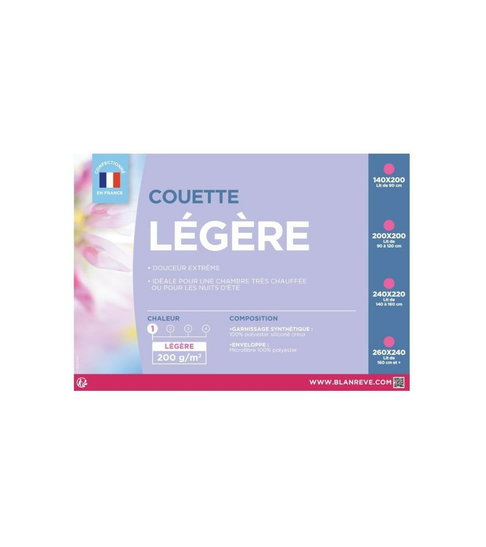 Couette légere en microfibre - 240 x 260 cm - blanc