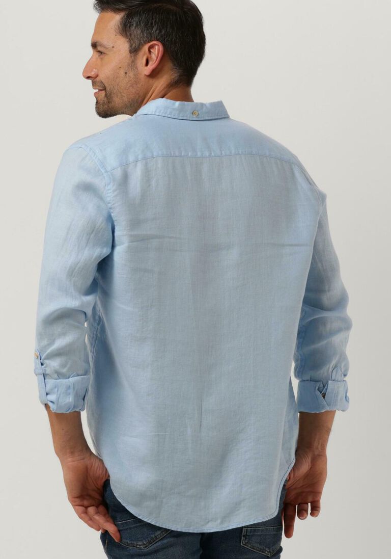 SCOTCH & SODA lichtblauwe scotch & soda casual overhemd regular-fit linen shirt with sleeve roll-up