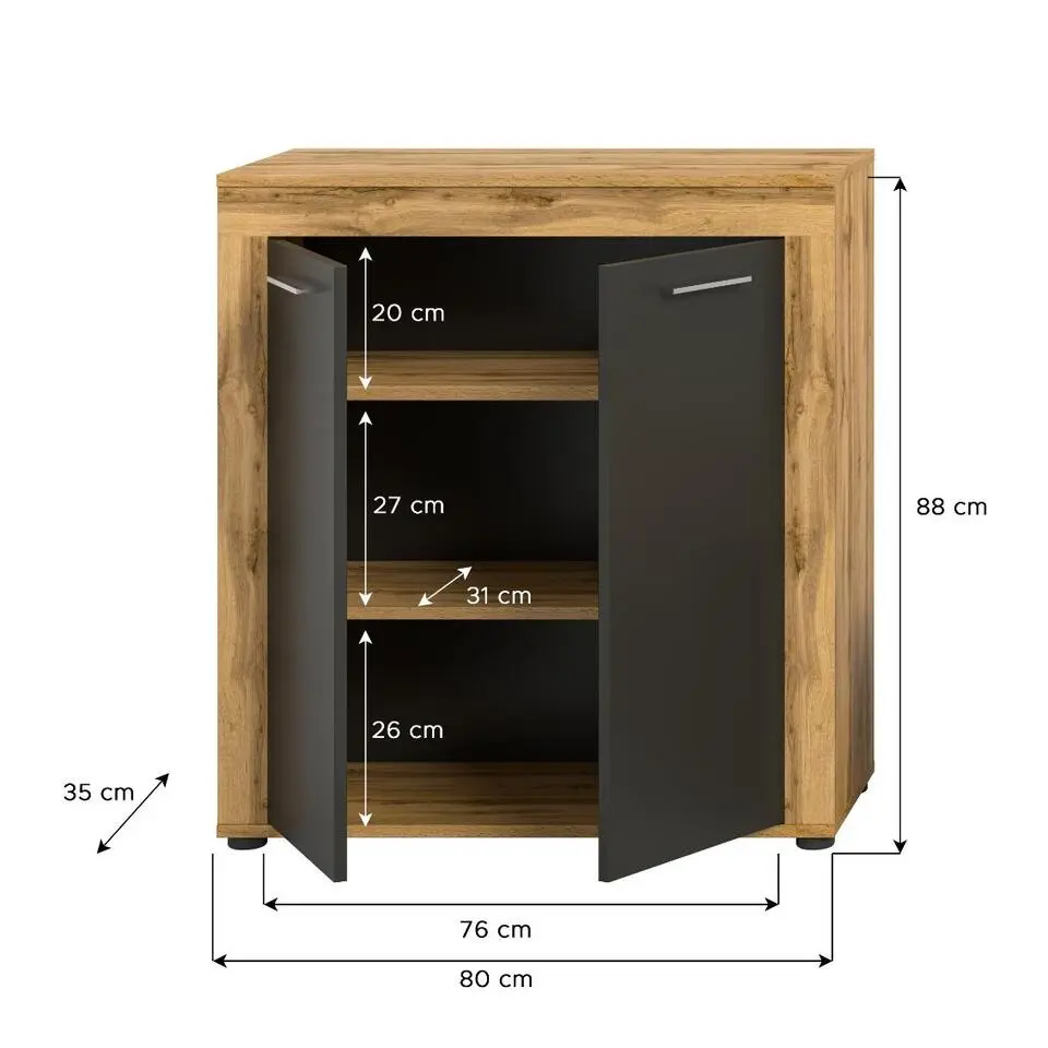 Hioshop Jam dressoir 2 deuren- grijs- eiken decor