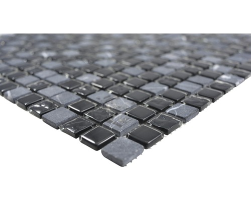 Glasmozaïek Kristal met natuursteen CM M465 30x30 cm Grijs/Zwart