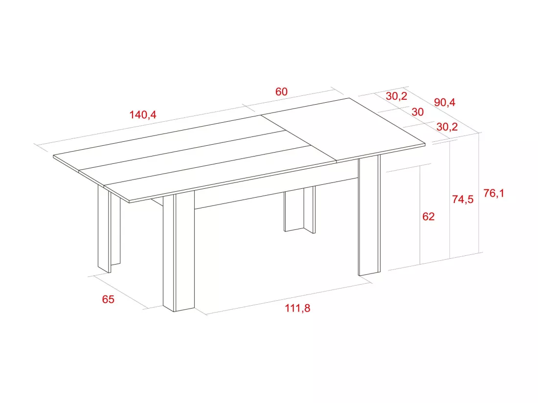 Table Salle à manger 140cm extensible 200cm Blanc mat, 90.4x140.4/200.4x76.1cm