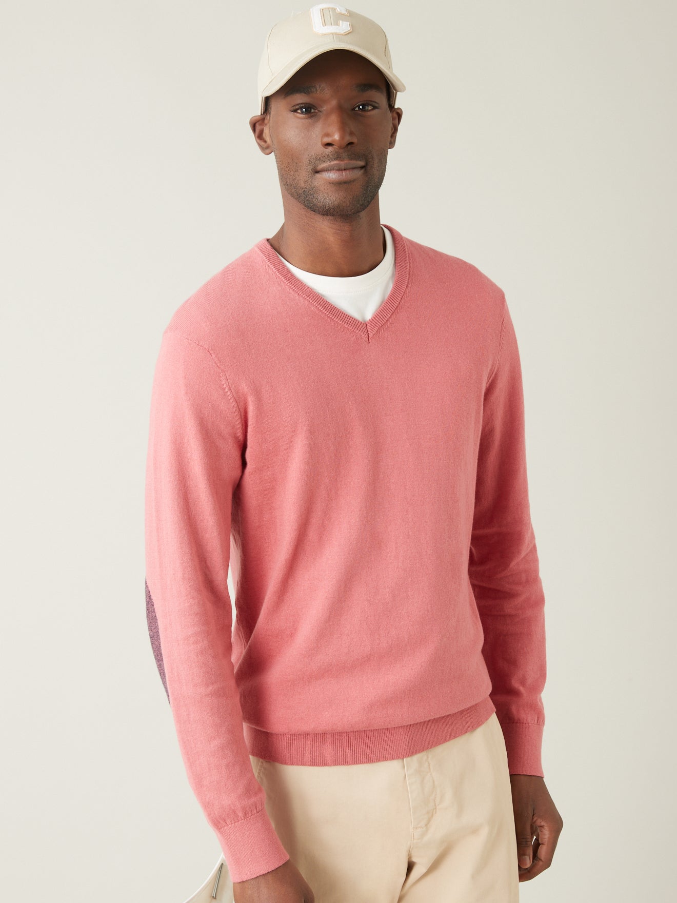Pull col V homme coton, soie et cachemire