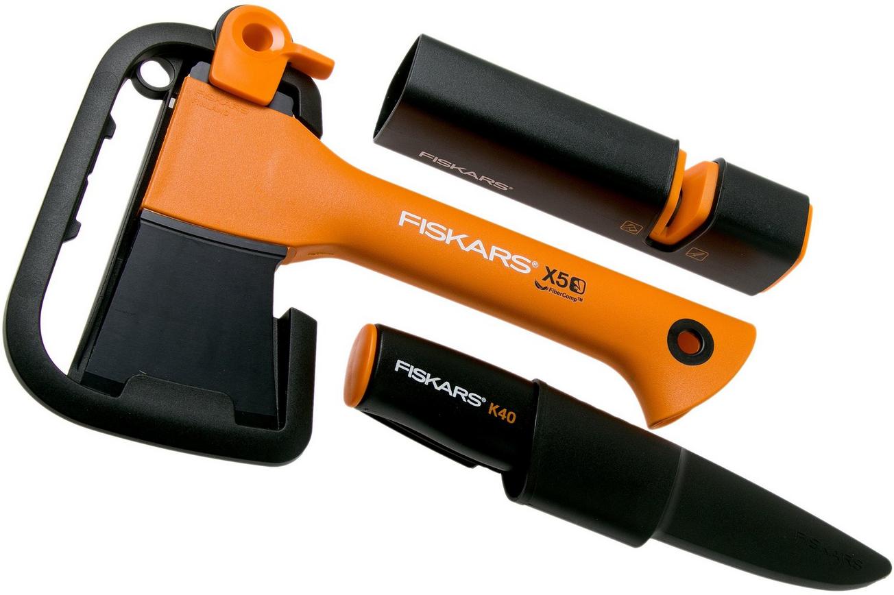 Fiskars X5 fireplace set met bijl, mes en slijper