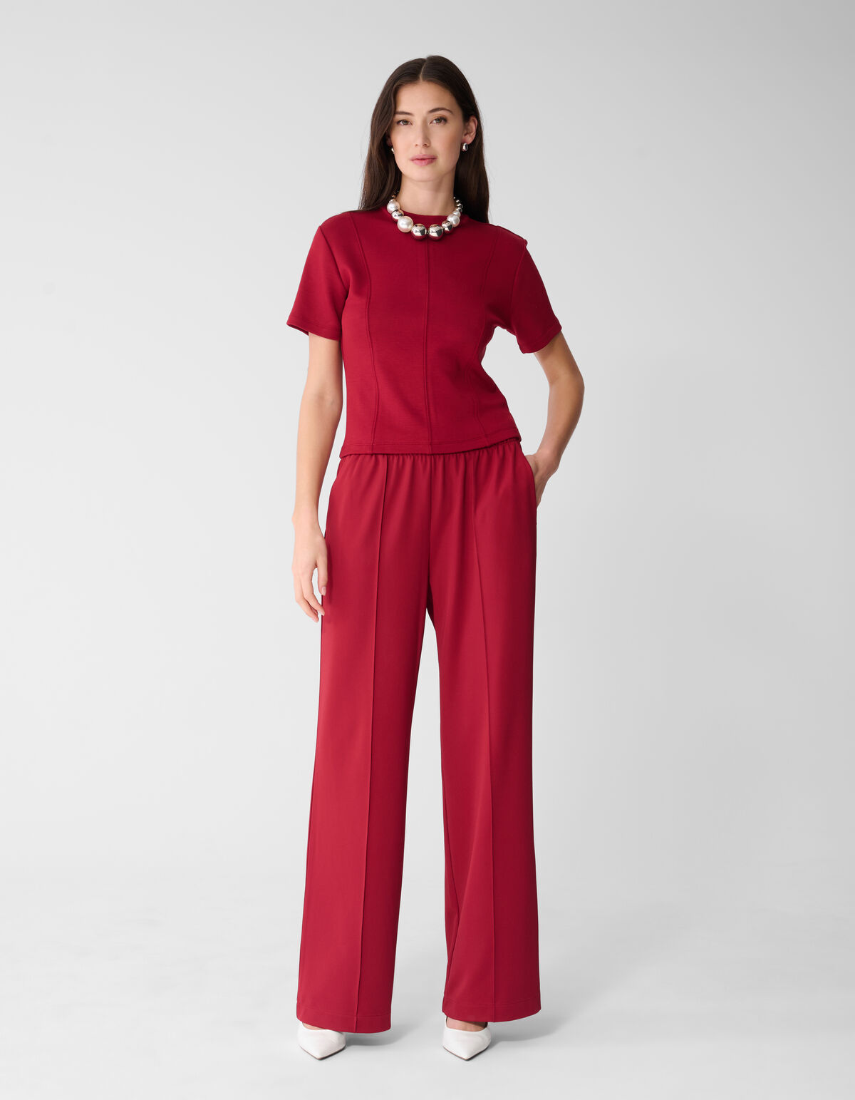 Basis Wide Leg Broek Donkerrood