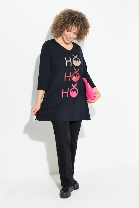 Longshirt, Ho Ho Ho, A-Linie, V-Ausschnitt, 3/4-Arm