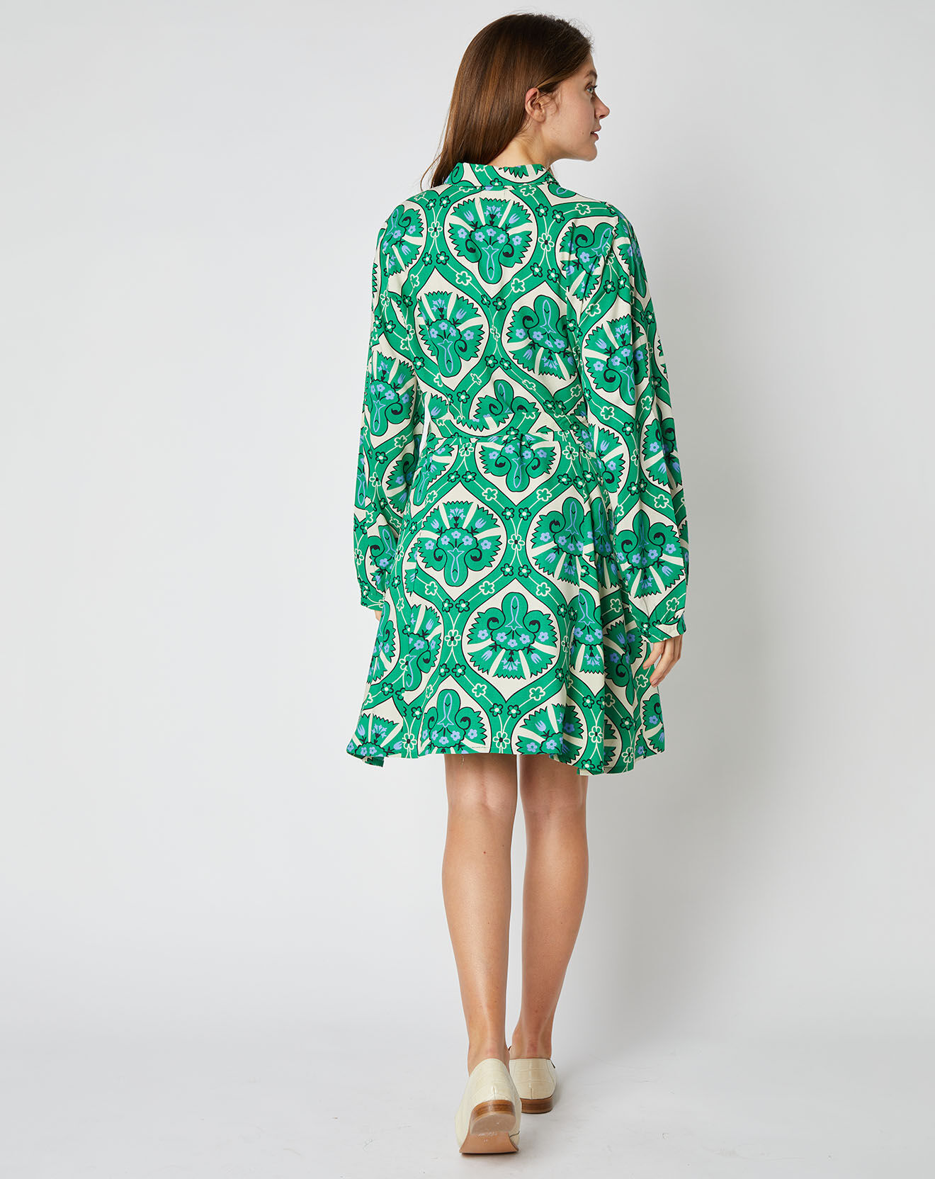 An'ge Robe chemise courte Thelma à motifs vert/écru