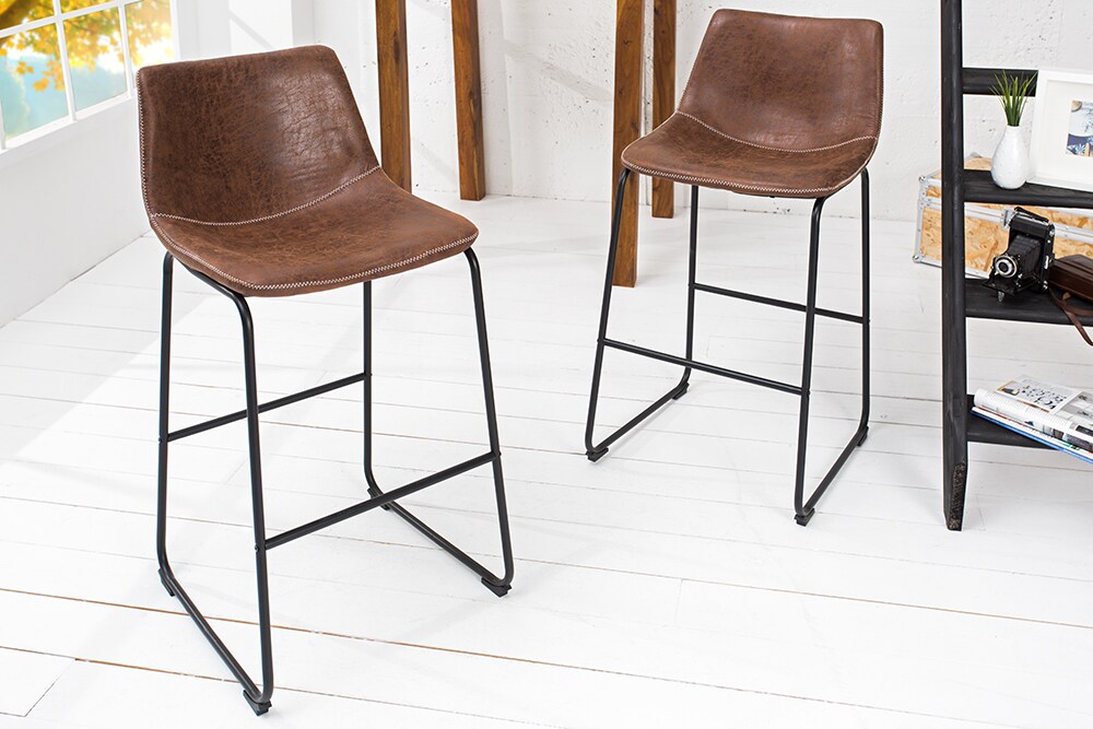 riess-ambiente Barstuhl DJANGO - vintage braun mit Eisengestell Rundum Bezug pflegeleicht Microfaser