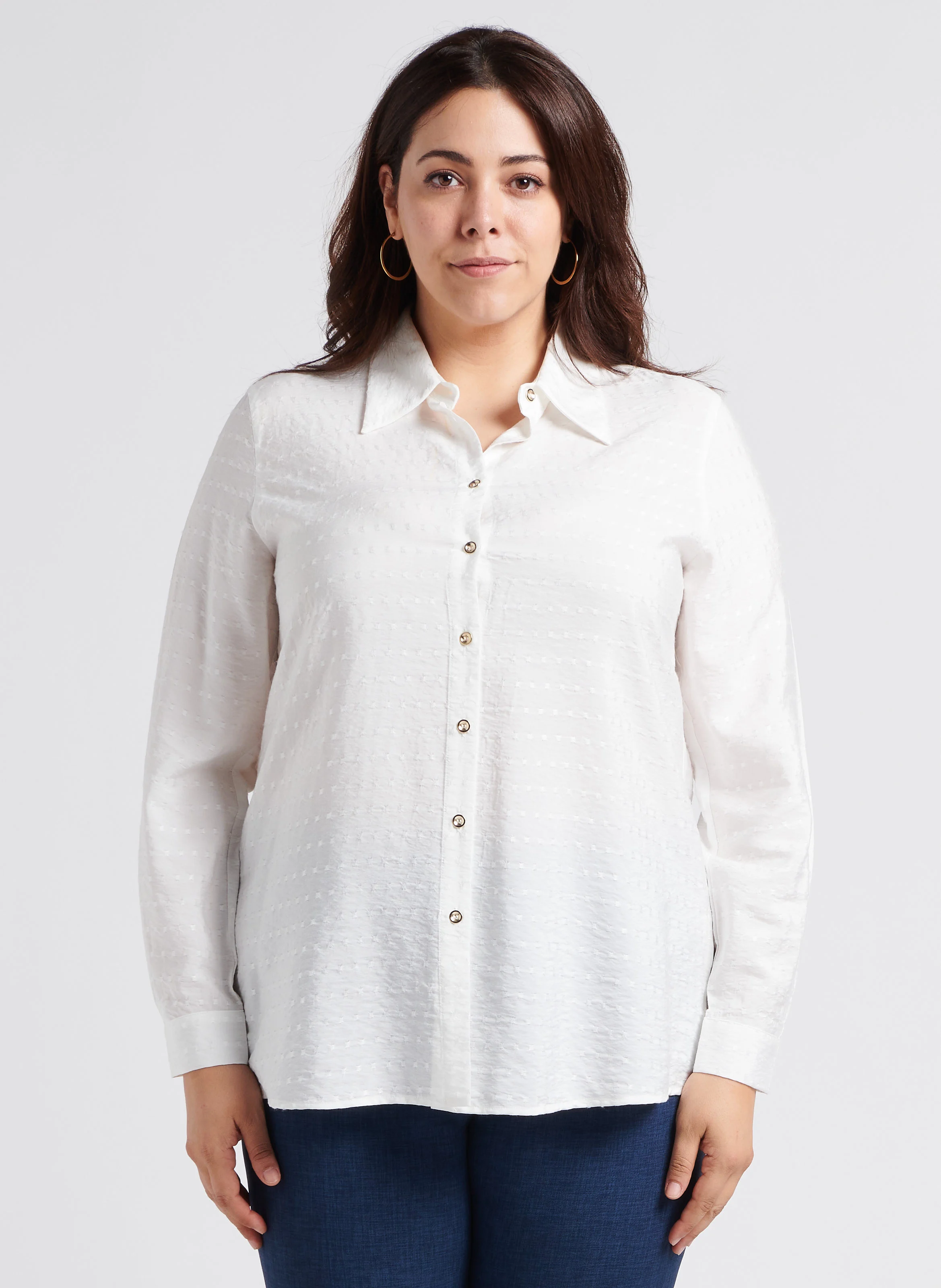 FALESIA - Chemise droite col italien à tissu texturé| Blanc