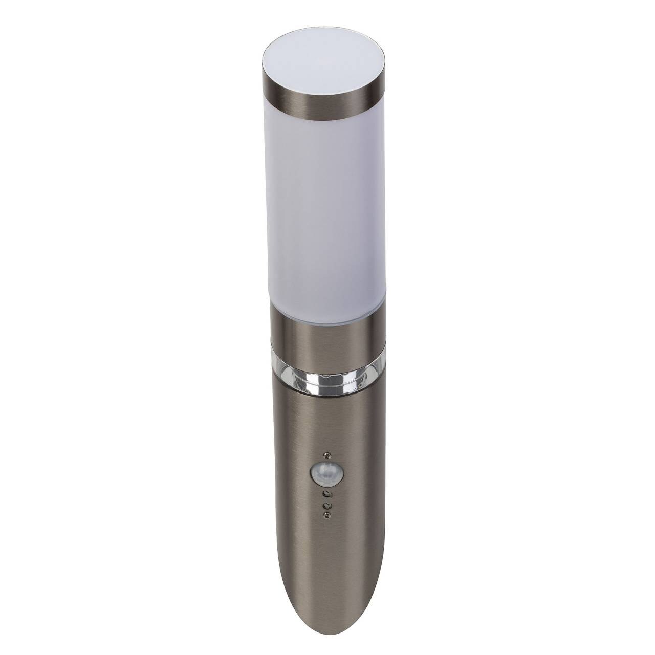 BRILLIANT Lampe Bole Außenwandfackel Bewegungsmelder edelstahl | 1x A60, E27, 60W, geeignet für Normallampen (nicht enthalten) | IP-Schutzart: 44 - spritzwassergeschützt