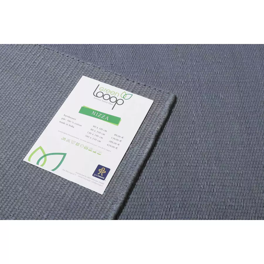 Green Looop Handweb-Teppich Nizza blau grau
