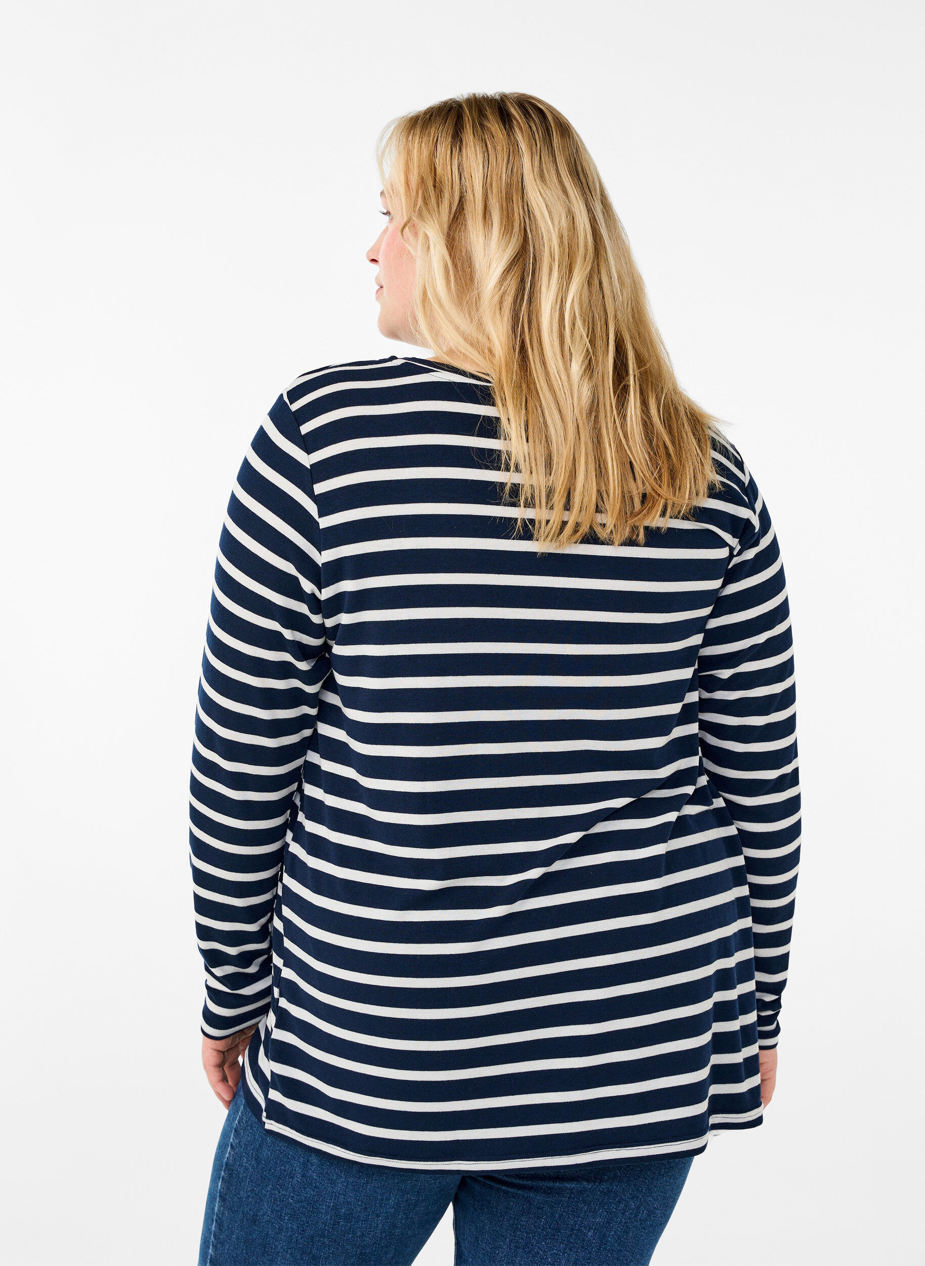 Langærmet bluse med striber