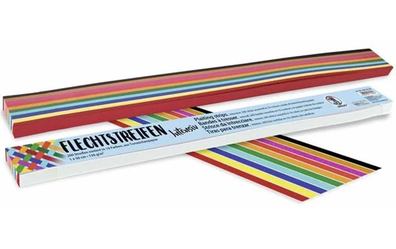 Bastelpapier Flechtstreifen 1 x 50 cm, 200 Stück, MehrfarbigFlechtpapier zum flechten von Flechtmotive