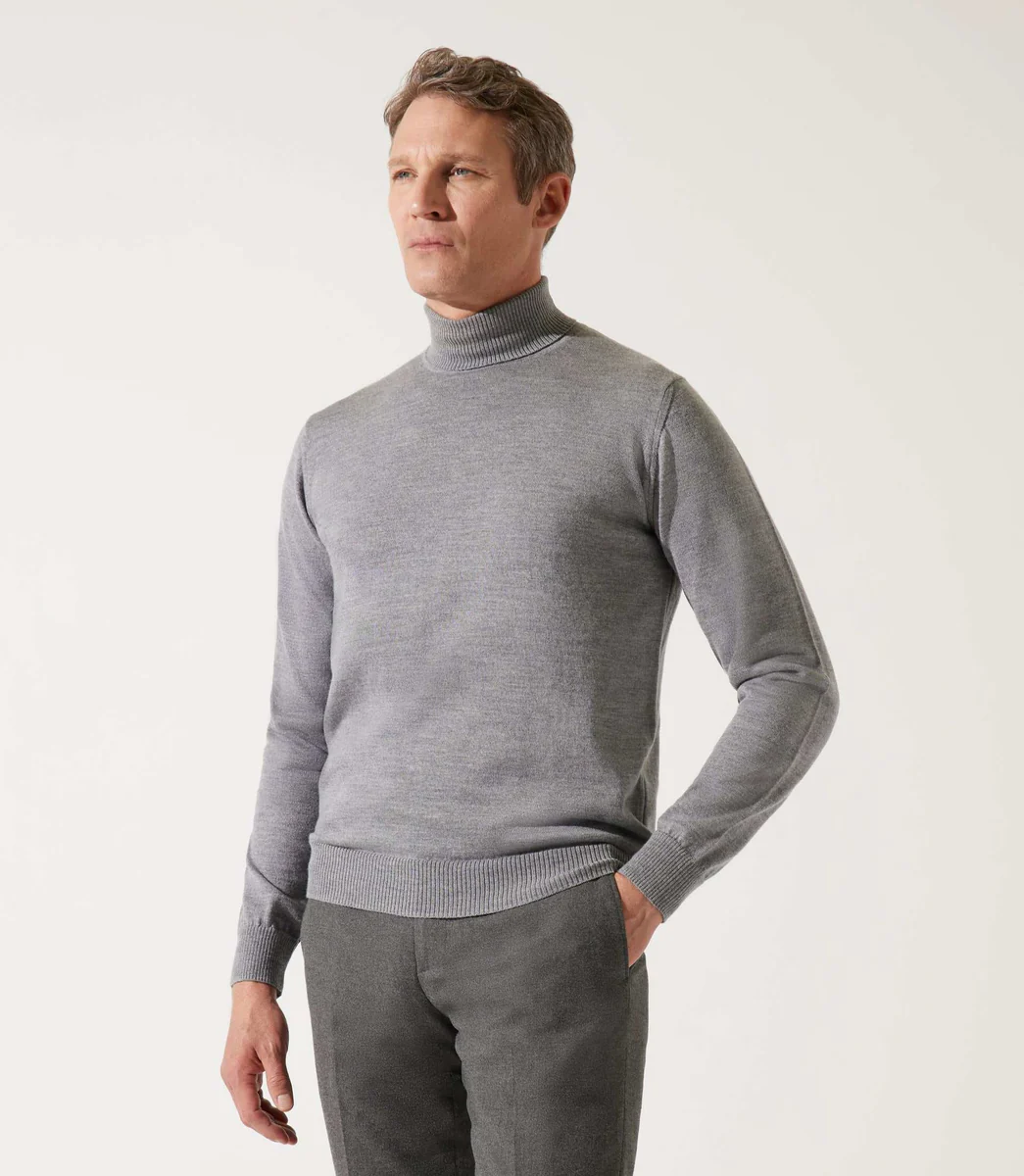 Pull col roulé gris chiné 100% mérinos