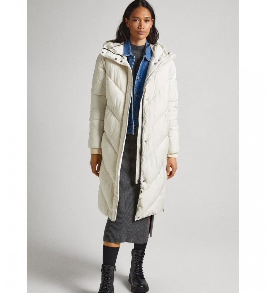 Jaqueta acolchoada de plumas Pepe Jeans Mia, cor off-white