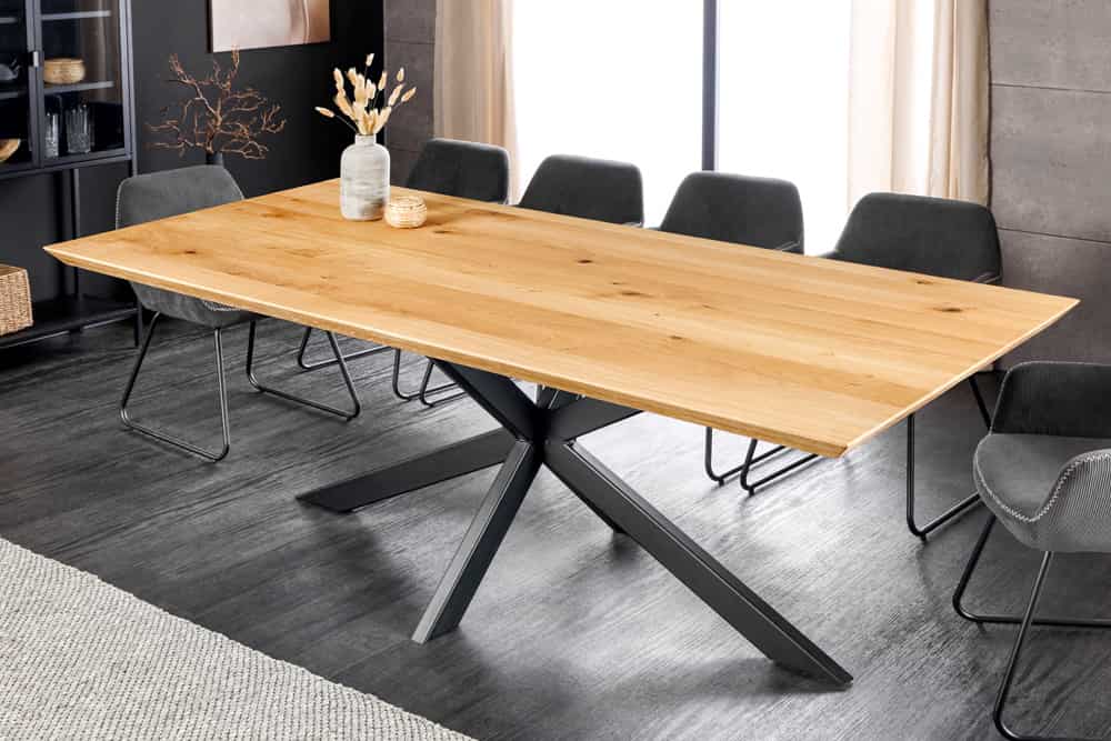 Massivholz Esstisch WILD OAK 200cm natur Wildeiche Schweizer Kante Sterngestell