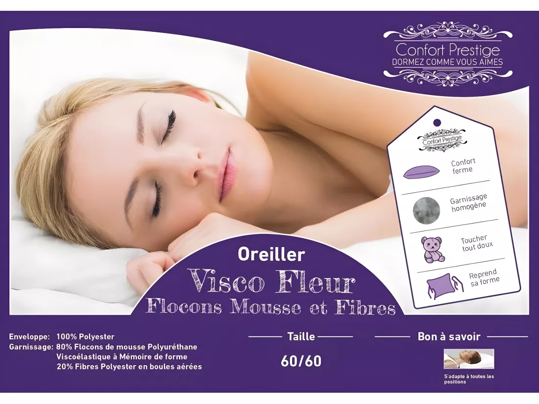 Matelas 180x200 x 19,5 cm + Oreiller Visco - Une Face Soutien Ferme et Une Face Soutien Très Ferme - Reference Nina - Ti