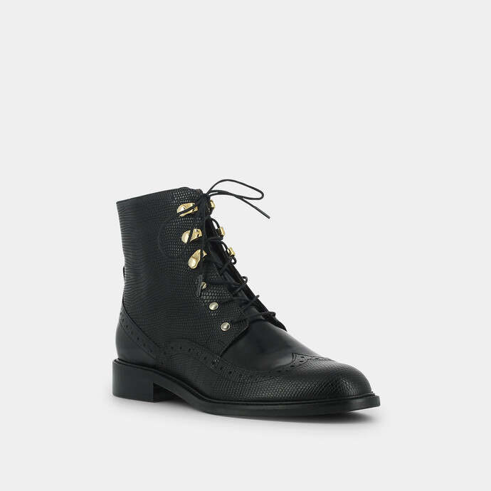 Boots à lacets et détails en métal  en cuir noir